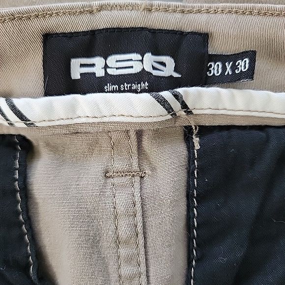 RSQ Slim Straight Fit Mens 30x30 Chino Pants Tan Stretch Back Welt Pockets Logo - Picture 7 of 15